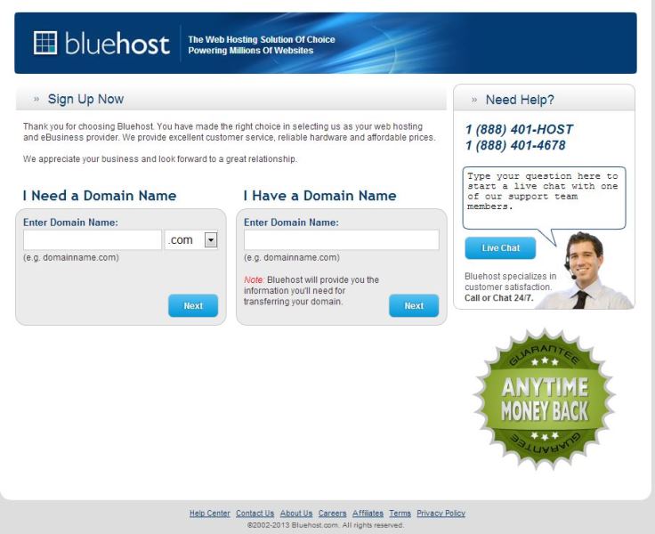 bluehost signup box