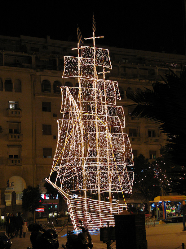christmas boat lighting greece
