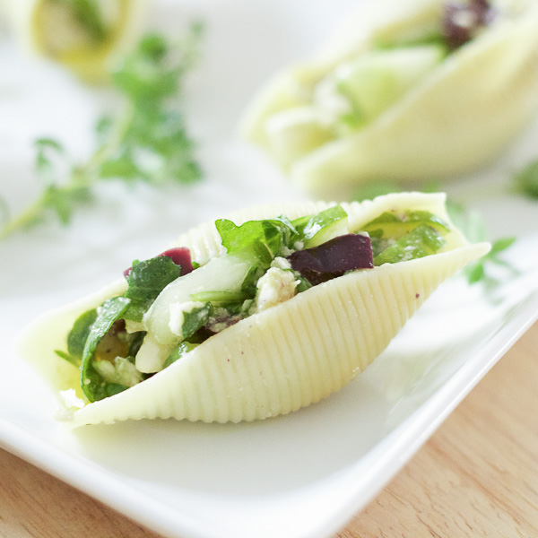 Shells Filled With Chicken Mediterranean Salad