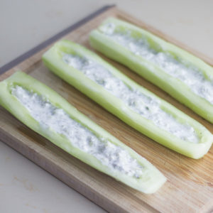 Stuffed cucumbers. A healthy Mediterranean diet snack thats easy to make.