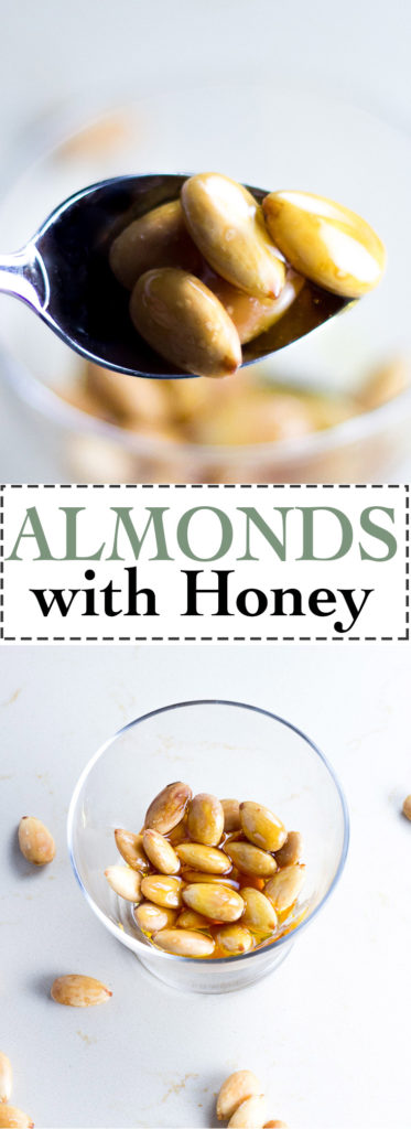 Greek Almonds with Honey is a traditional dessert served at weddings, engagements, and baptisms in Santorini and other Greek islands. It's also pretty healthy.