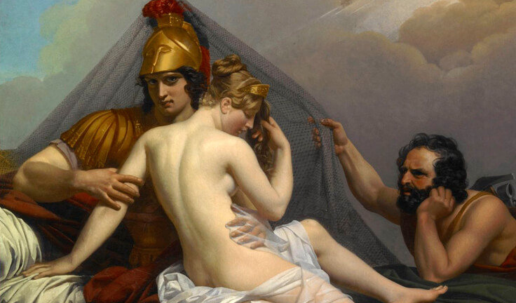 Aphrodite with Ares as they are caught by Aphrodite's husband, Hephaestus
