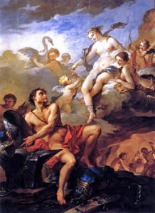 Aphrodite and Hephaestus. With Ares in the background