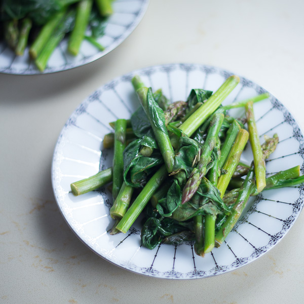 sautéed Asparagus with Spinach side - the perfect easy and quick side dish that is health and packed with vitamins.