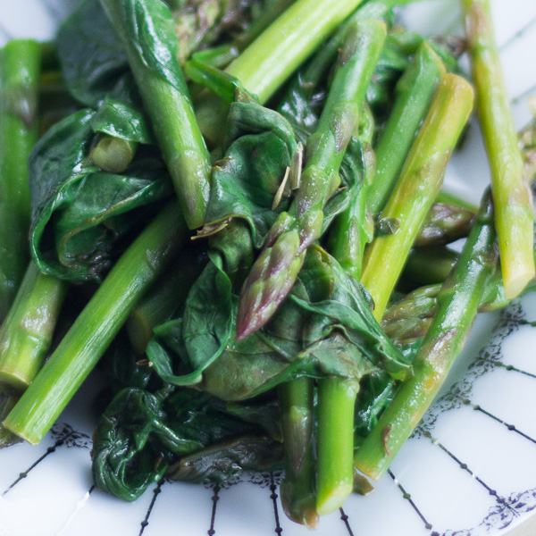sautéed Asparagus with Spinach recipe. Easy and simple healthy side.